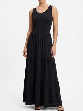 Lands End Black Stretch Knit Sleeveless Maxi Dress